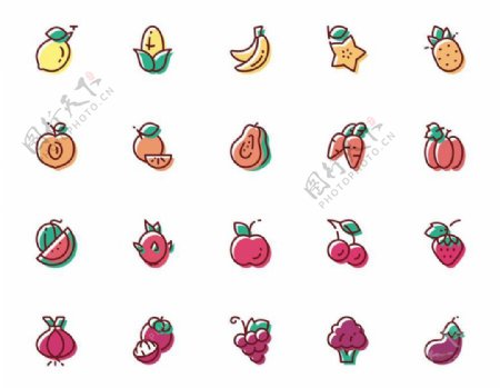 20枚水果蔬菜图标sketch素材