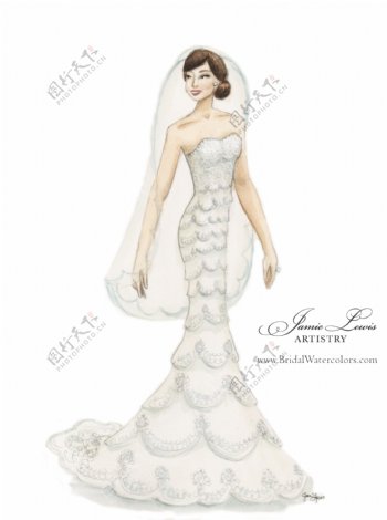 手绘时尚婚纱设计图片