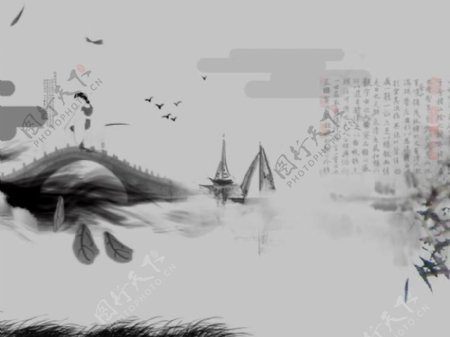 中国风水墨古诗建筑视频素材