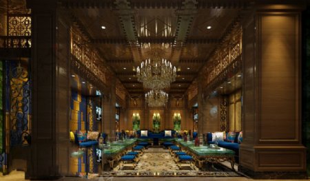 高端酒店餐厅3D渲染图
