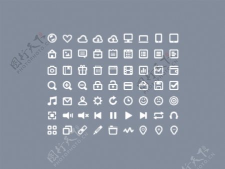 63个白色线条矢量图标icons