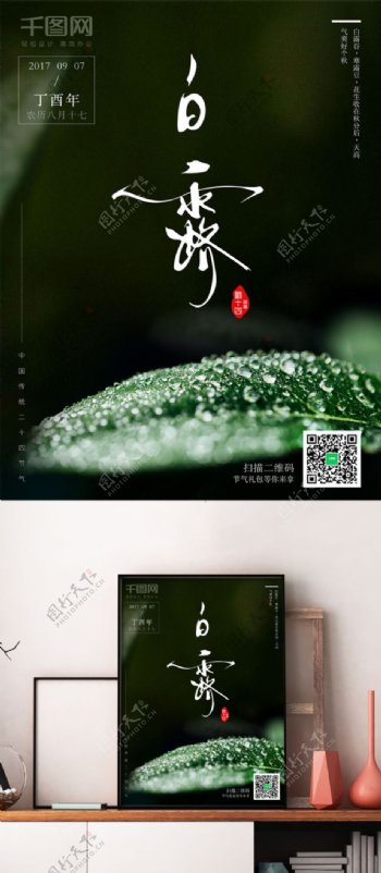 中国传统二十四节气白露宣传海报