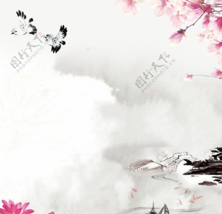 云烟水墨画复古中国风素材背景