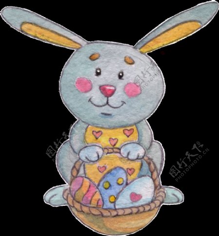 手绘卡通灰色兔子透明装饰图案