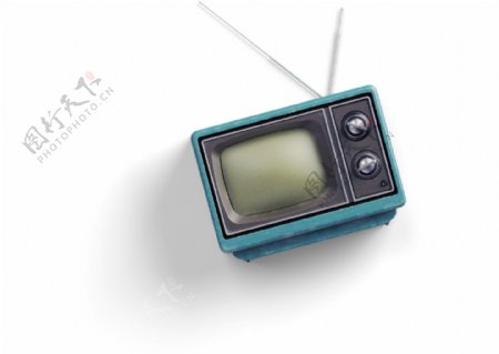 古董彩色黑白电视蓝屏数字天线素材