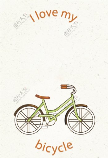 手绘绿色自行车海报背景素材