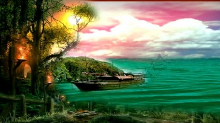 梦幻大气树木海洋变换视频素材