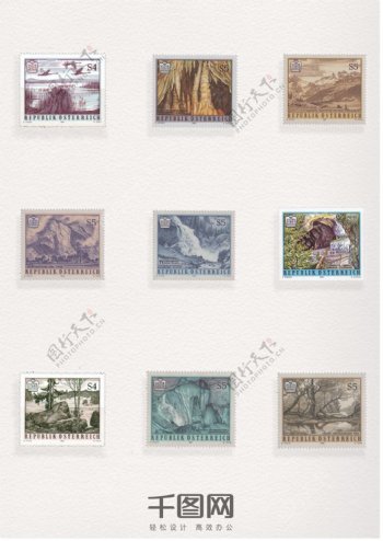 奥地利风景图案邮票