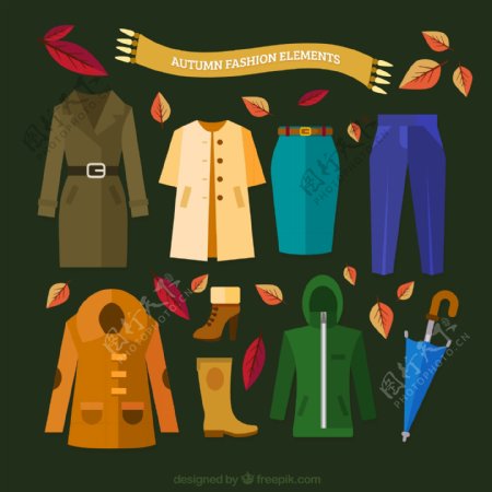 简约9款创意秋季服饰与配饰矢量图