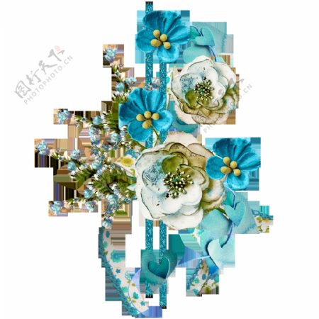蓝色白色装饰花朵png元素素材