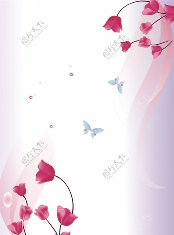迷人花朵蝴蝶装饰画素材