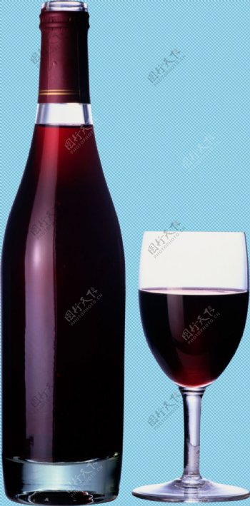 手绘葡萄酒瓶子杯子免抠png透明图层素材
