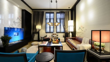 现代时尚宝蓝色单人椅客厅室内装修效果图
