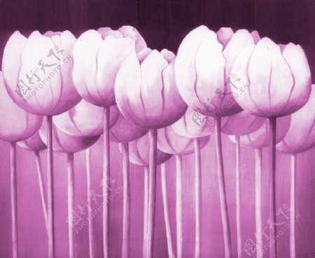浪漫淡紫色花朵装饰画效果图