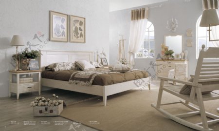 现代简约地中海卧室装修实景图