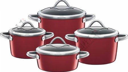 红色各种口径煮锅免抠png透明素材