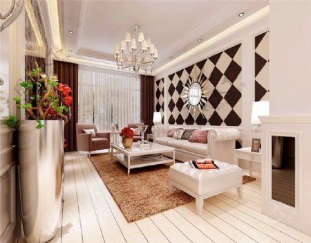 130平米欧式长方形客厅沙发背景墙效果图