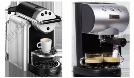 两种咖啡机图片免抠png透明图层素材