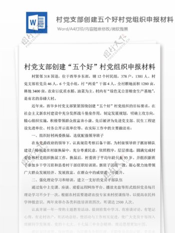 村党支部创建村党组织申报材料党团工作文档