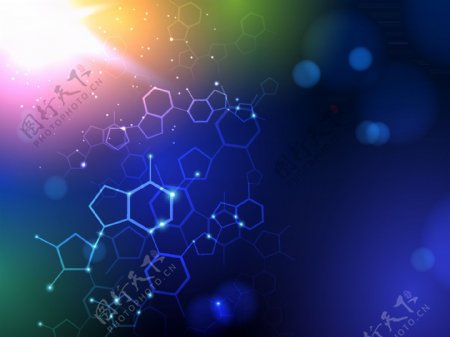 五彩炫光分子科技背景图