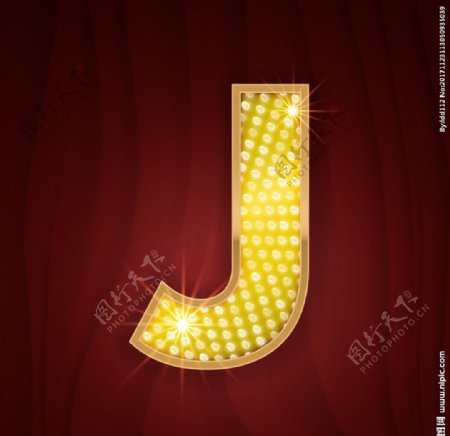 黄色镶边钻石闪耀英文字母J