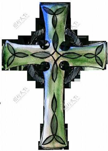 绿色十字架卡通透明装饰素材