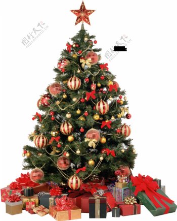 装饰漂亮的圣诞树和圣诞礼物PNG元素