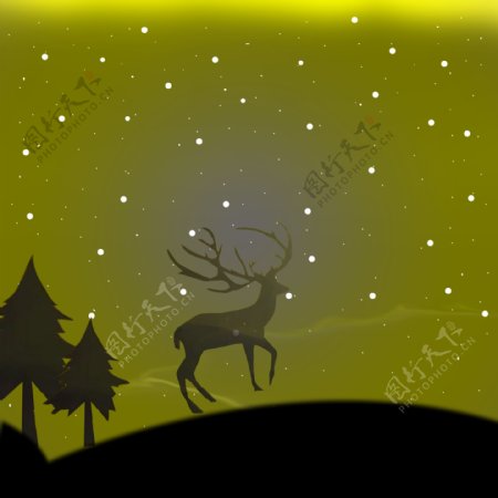 圣诞梦幻夜空小鹿