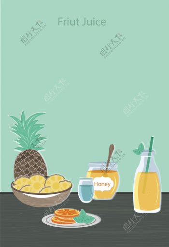 清新美味橙子菠萝汁水果果汁海报背景