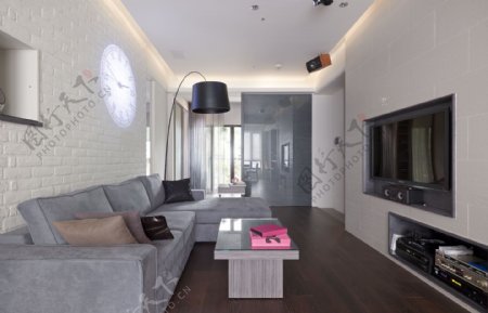 北欧清新时尚客厅灰色沙发室内JPEG图