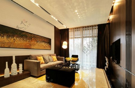 欧式暖色客厅现代效果图