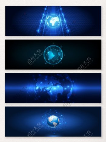 一组蓝色地球光线科技背景
