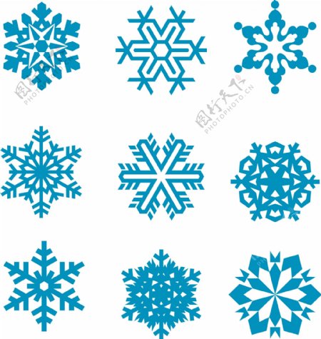 蓝色雪花矢量元素冬天装饰素材图案集合