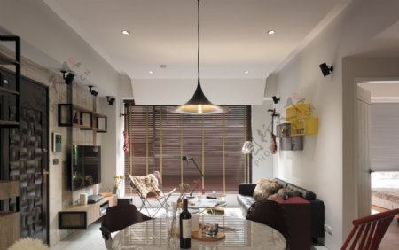 现代时尚客厅褐色长吊灯室内装修效果图