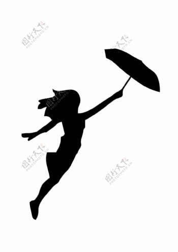 矢量剪影素材飞扬的打伞少女