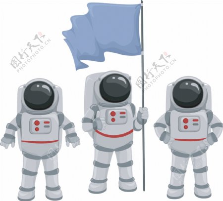拿着国旗的三个太空人透明素材