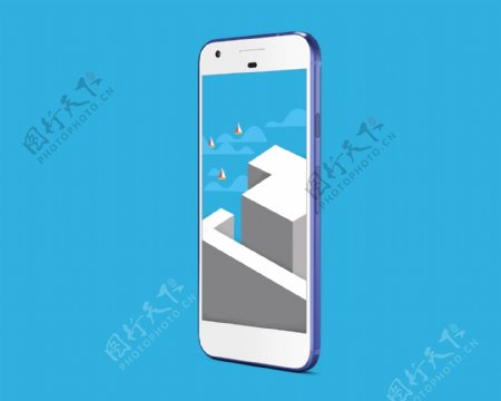 斜角度谷歌Pixel蓝色安卓智能手机样机