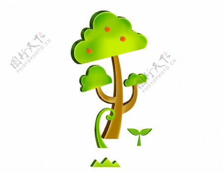 卡通绿色大树png元素