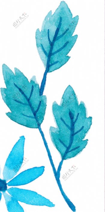 水彩蓝色树叶免扣素材合集