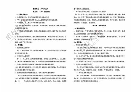 七年级上册思想品德教科版七年级上册第四单元人与人之间基础知识复习要点