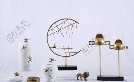 中式纯铜摆件创意乌纱帽陶瓷罐子
