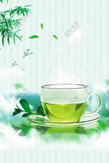 清新绿色茶叶文化海报背景设计