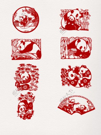 中国红创意熊猫剪纸