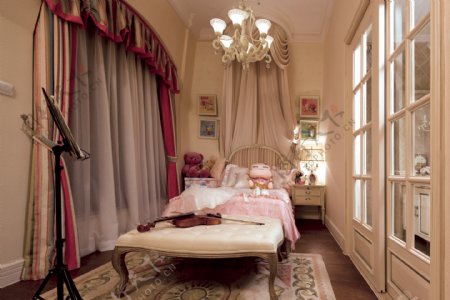 美式卧室花纹地毯装修效果图