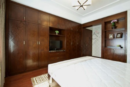 简约卧室木质一体柜装修效果图