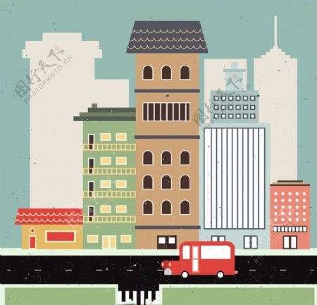 复古城市建筑插图