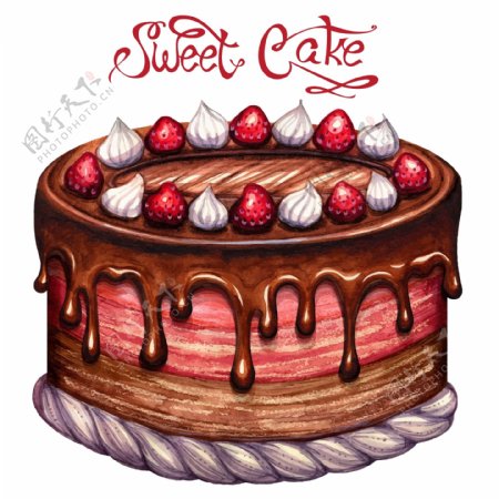 水彩绘美味的生日蛋糕插画