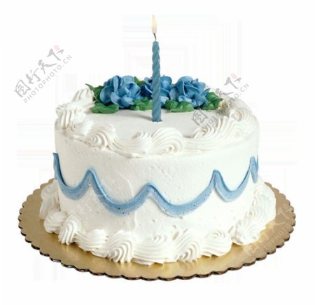 蓝色花朵生日蛋糕素材