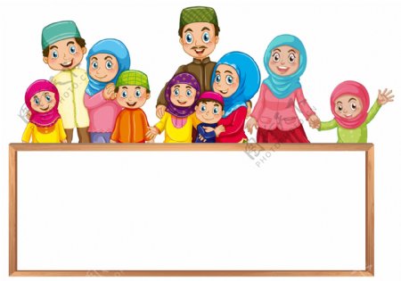 卡通穆斯林家庭人物素材