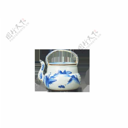 清雅蓝色花纹陶瓷茶壶产品实物
